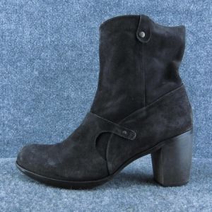 Coclico Women Size 40‎ M Black Suede Mid Calf Boots Block Heel Pull On